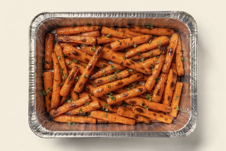 roasted carrots catering side — carrot batons caramelized and glazed with thyme
