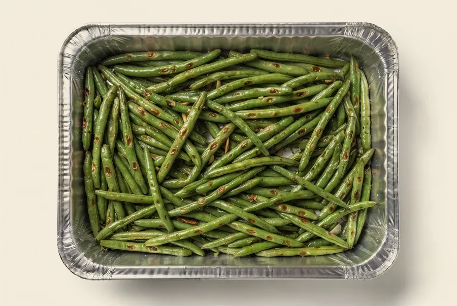 green beans catering side — blistered beans with slivered almonds