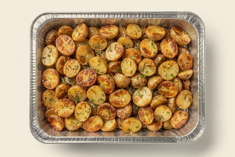 roasted potatoes catering side — baby potatoes roasted with herbs and coarse salt
