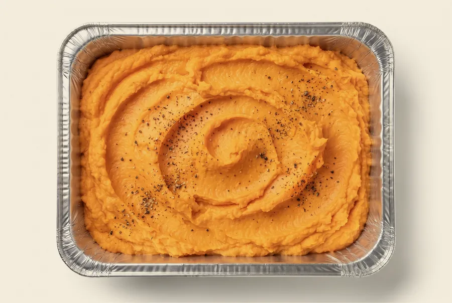 sweet potato mash catering side — smooth mash with cracked black pepper