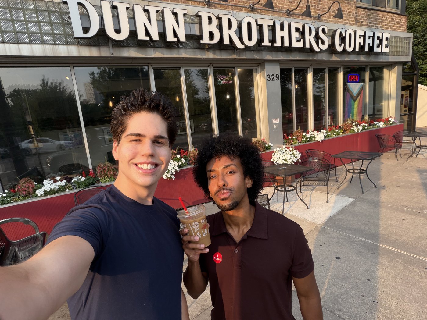 tommy and omar, tandoco founders, outside dunn brothers coffee, tandoco's first wholesale partner