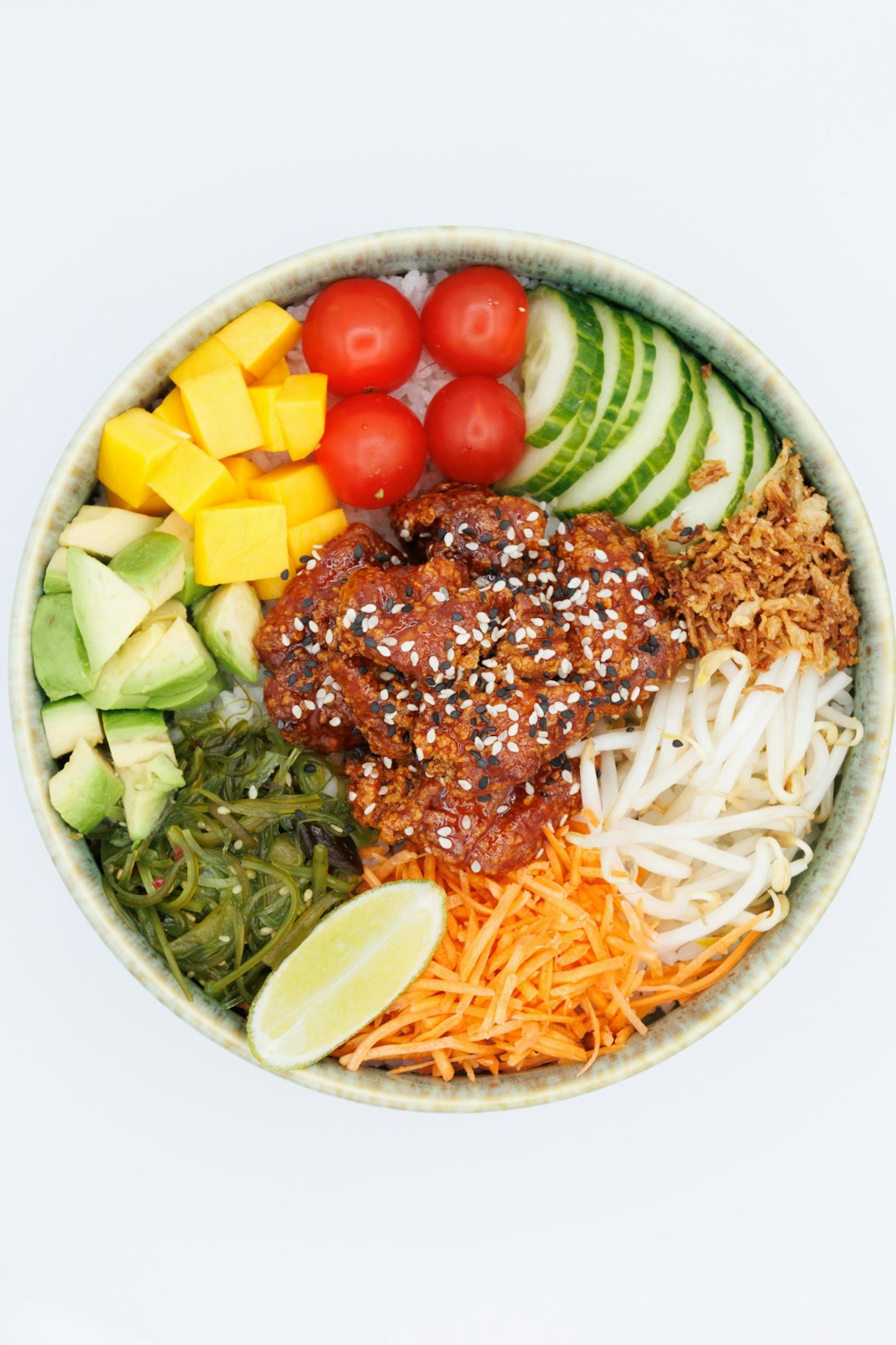 colorful high-protein bowl with chicken, greens and vegetables — a GLP-1-friendly portion